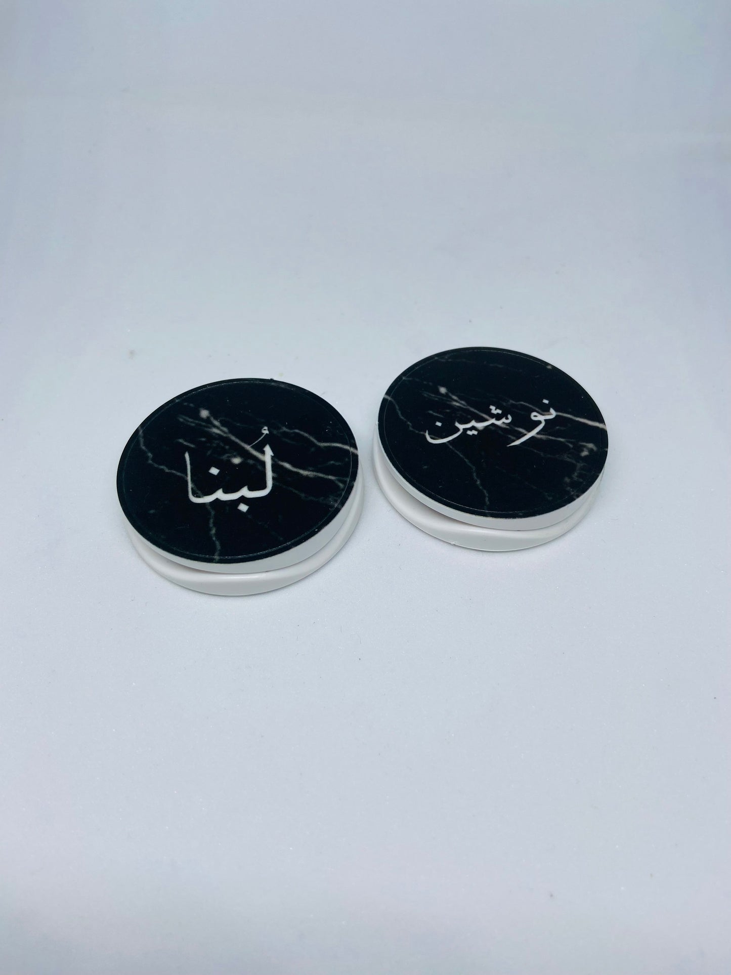 Pop Socket Black Marble Print with Your Name in Arabic